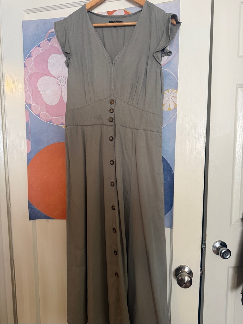 Quince Gray V-Neck Button-Front Maxi Dress